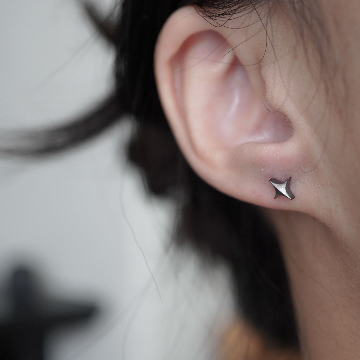 Stella Stud Earrings - Oxidised Silver