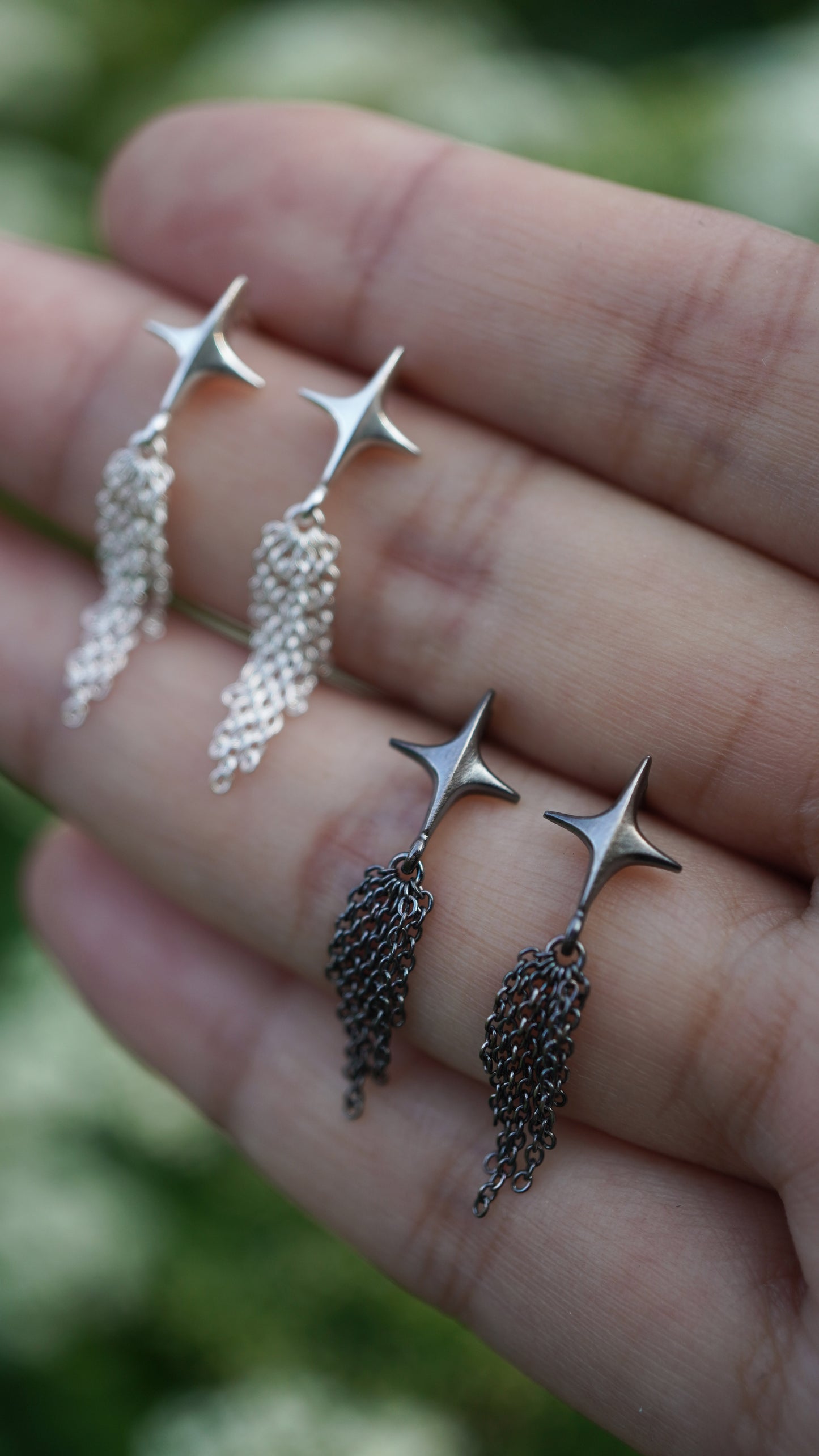 Stellar Drop Earrings - Comet - Oxidised Silver