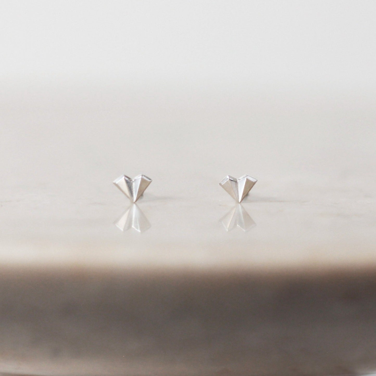 Geometric Heart Stud Earrings - Silver