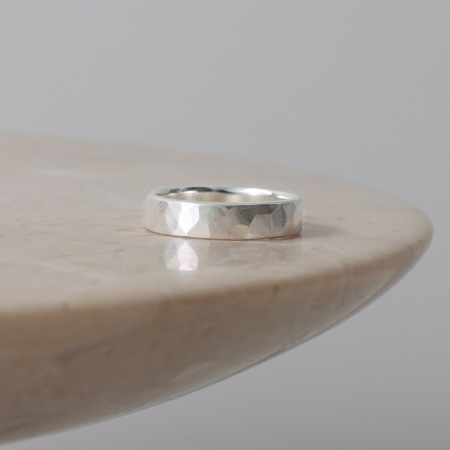 Brushed Hammered Ring - Silver