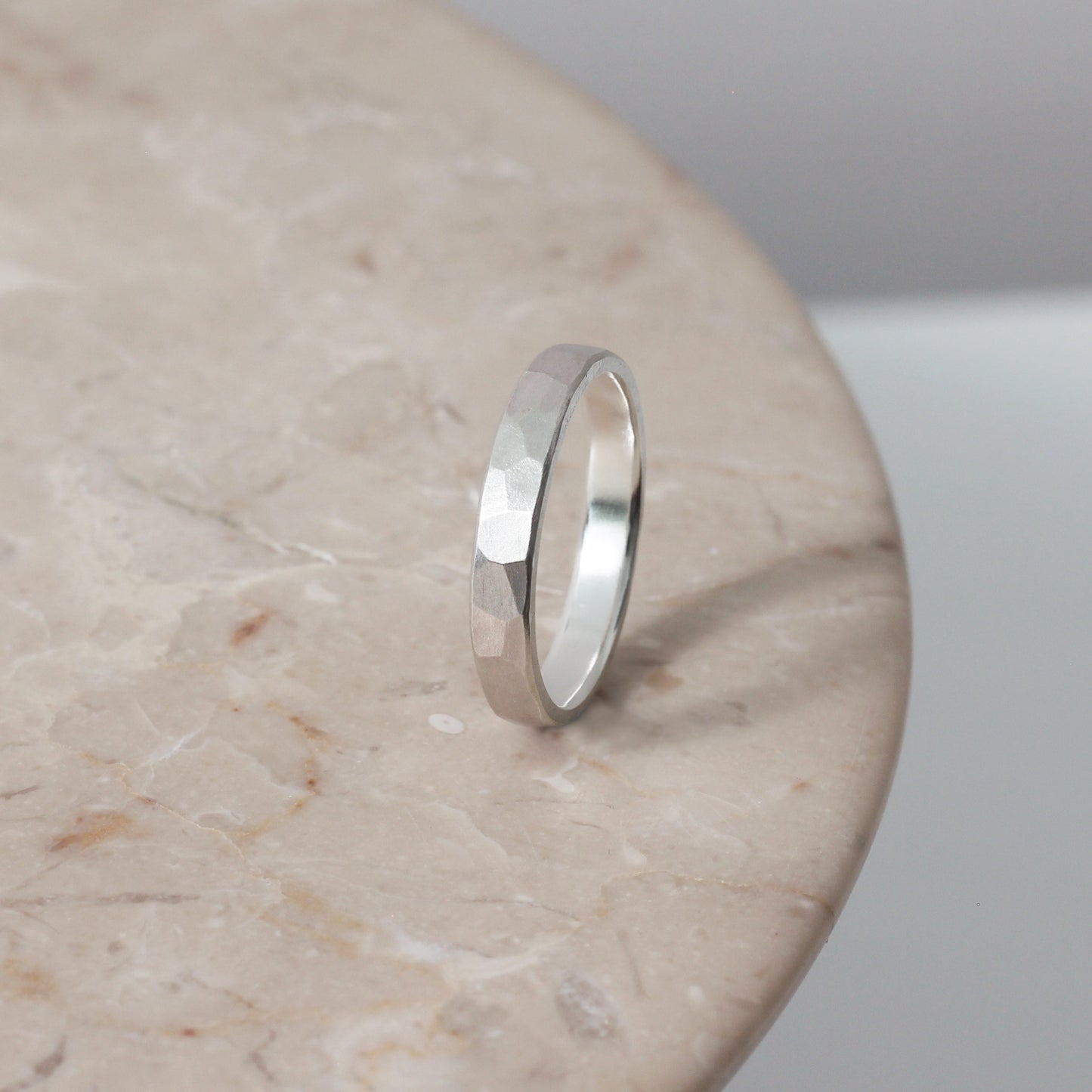 Brushed Hammered Ring - Silver