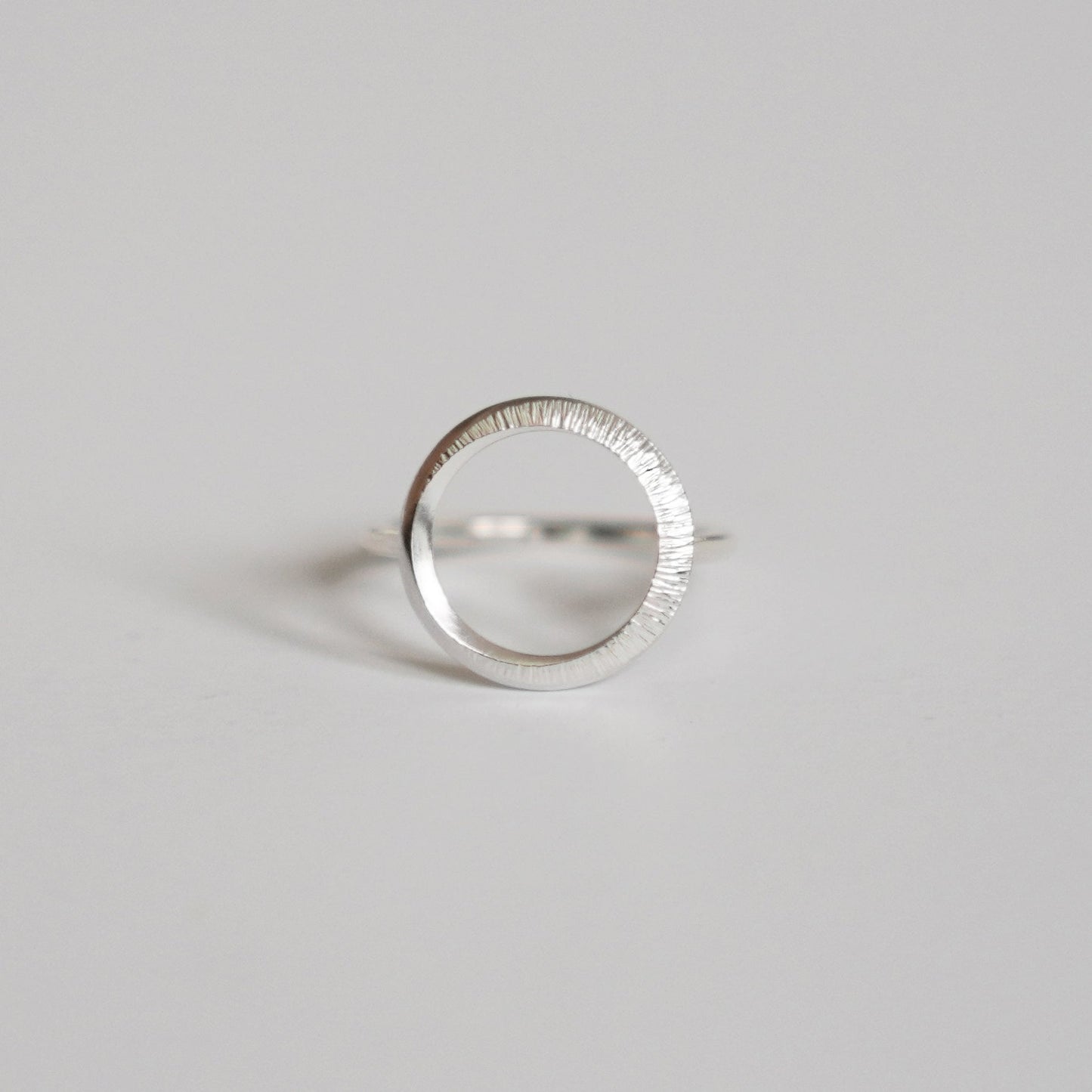 Crescent Moon Hammered Circle Ring - Silver - Aisling Chou Studio