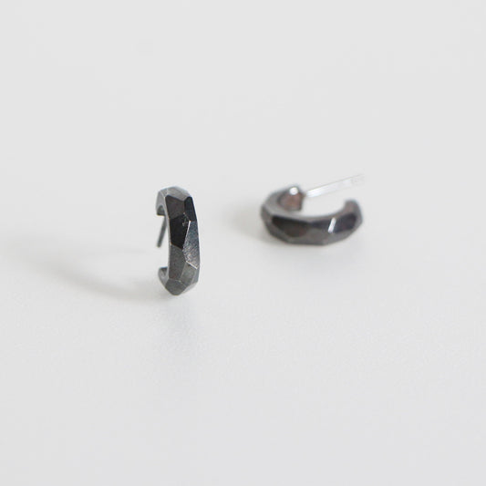 Geometric Faceted Large Open Hoop Earrings - Oxidised Silver - Aisling Chou Studio