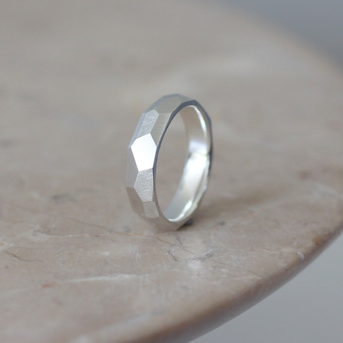 Geometric Faceted Ring 5mm - Silver/Oxidised