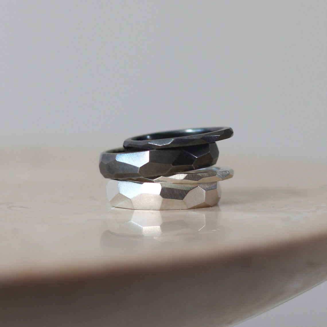 Geometric Faceted Ring 5mm - Silver/Oxidised
