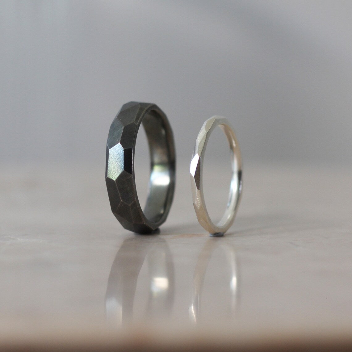 Geometric Faceted Ring 5mm - Silver/Oxidised