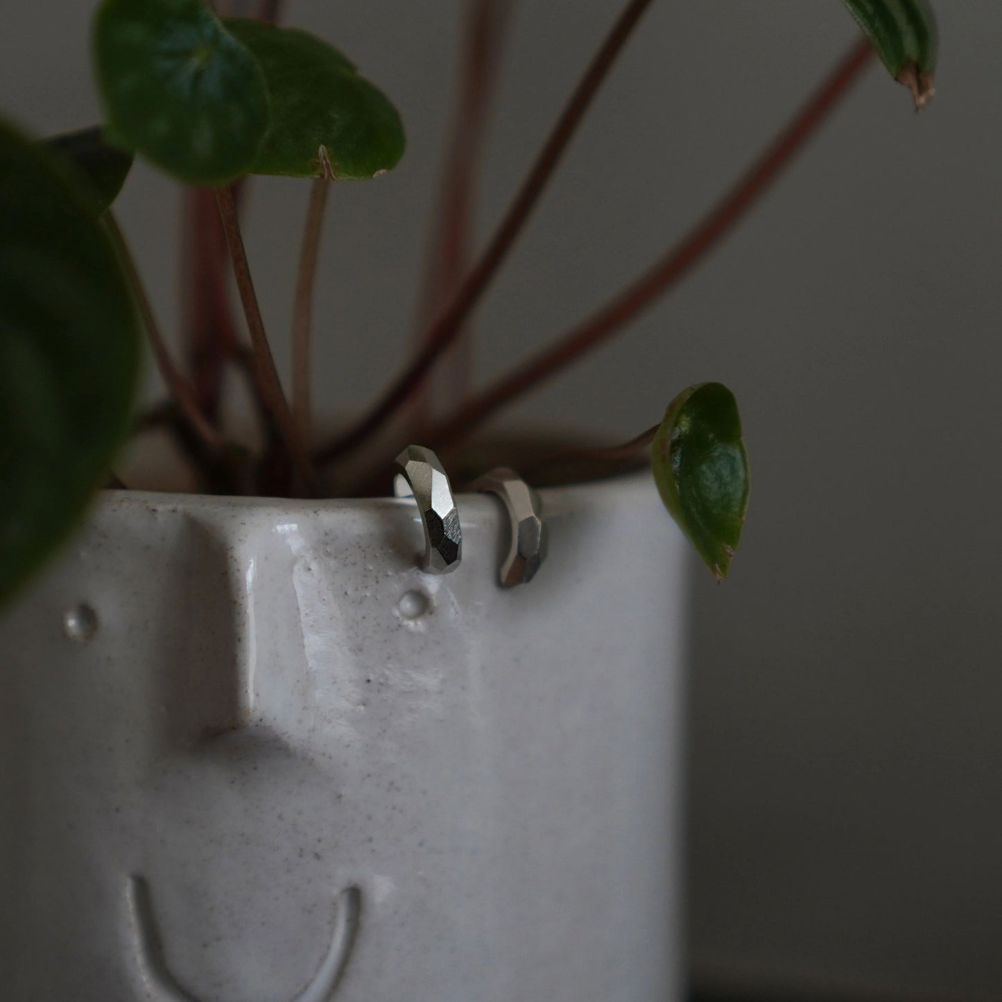 Geometric Faceted Large Open Hoop Earrings - Silver
