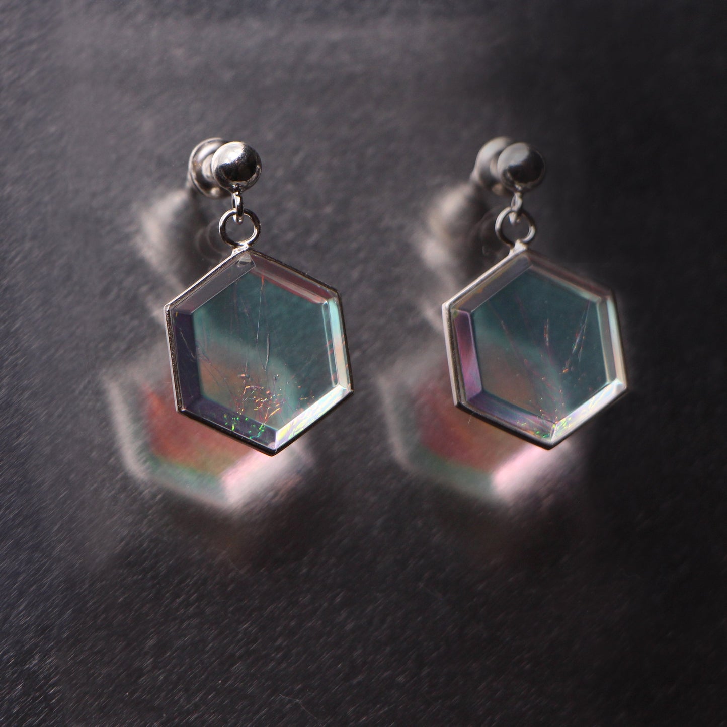 Luna Hexagon Drop Earrings - Lagoon - Aisling Chou Studio
