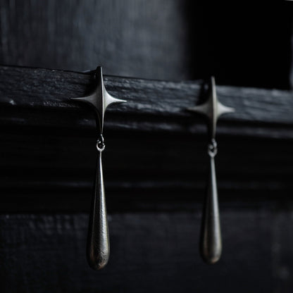 Stella Drop Earrings - Ⅱ - Oxidised Silver
