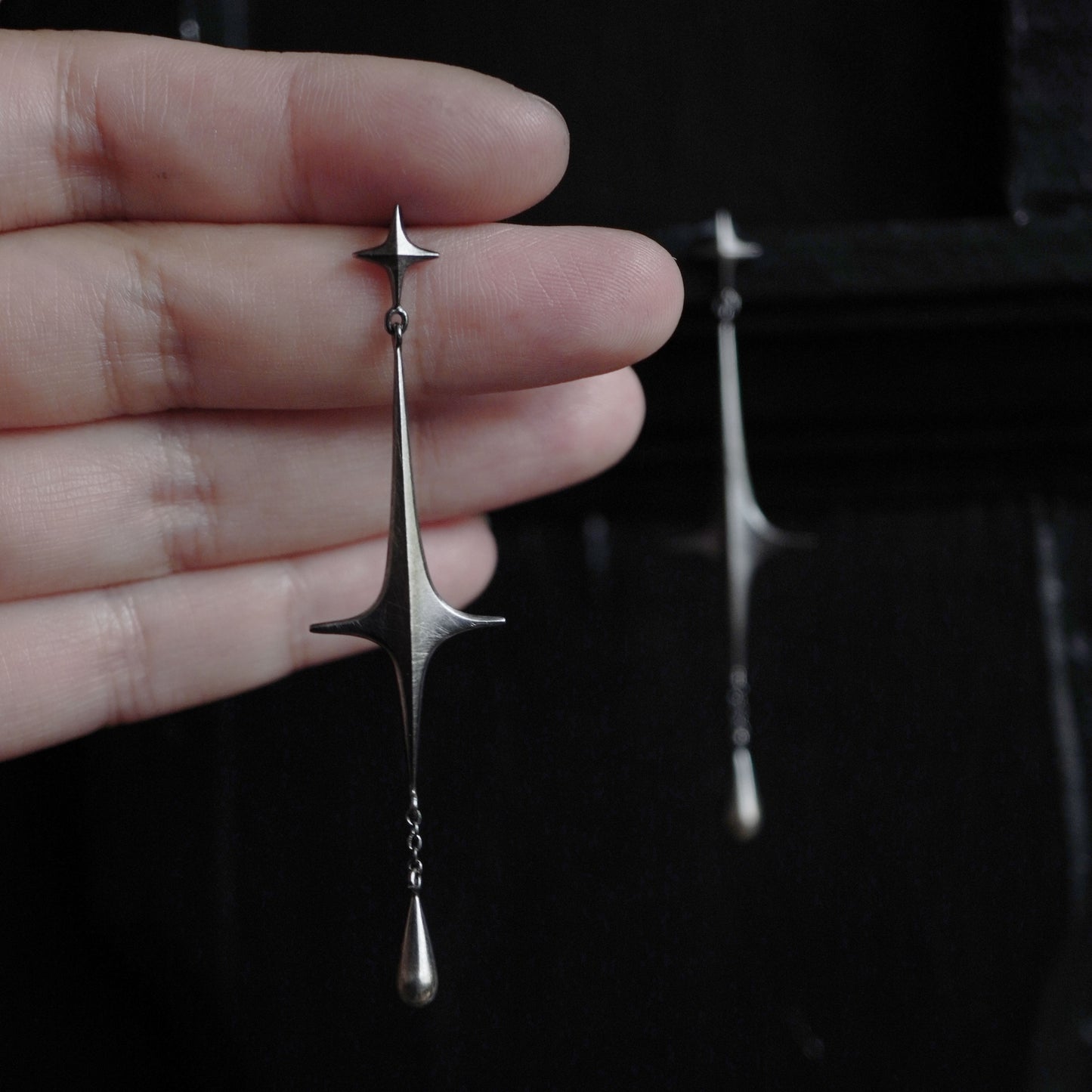 Stella Drop Earrings - Meteor - Oxidised Silver