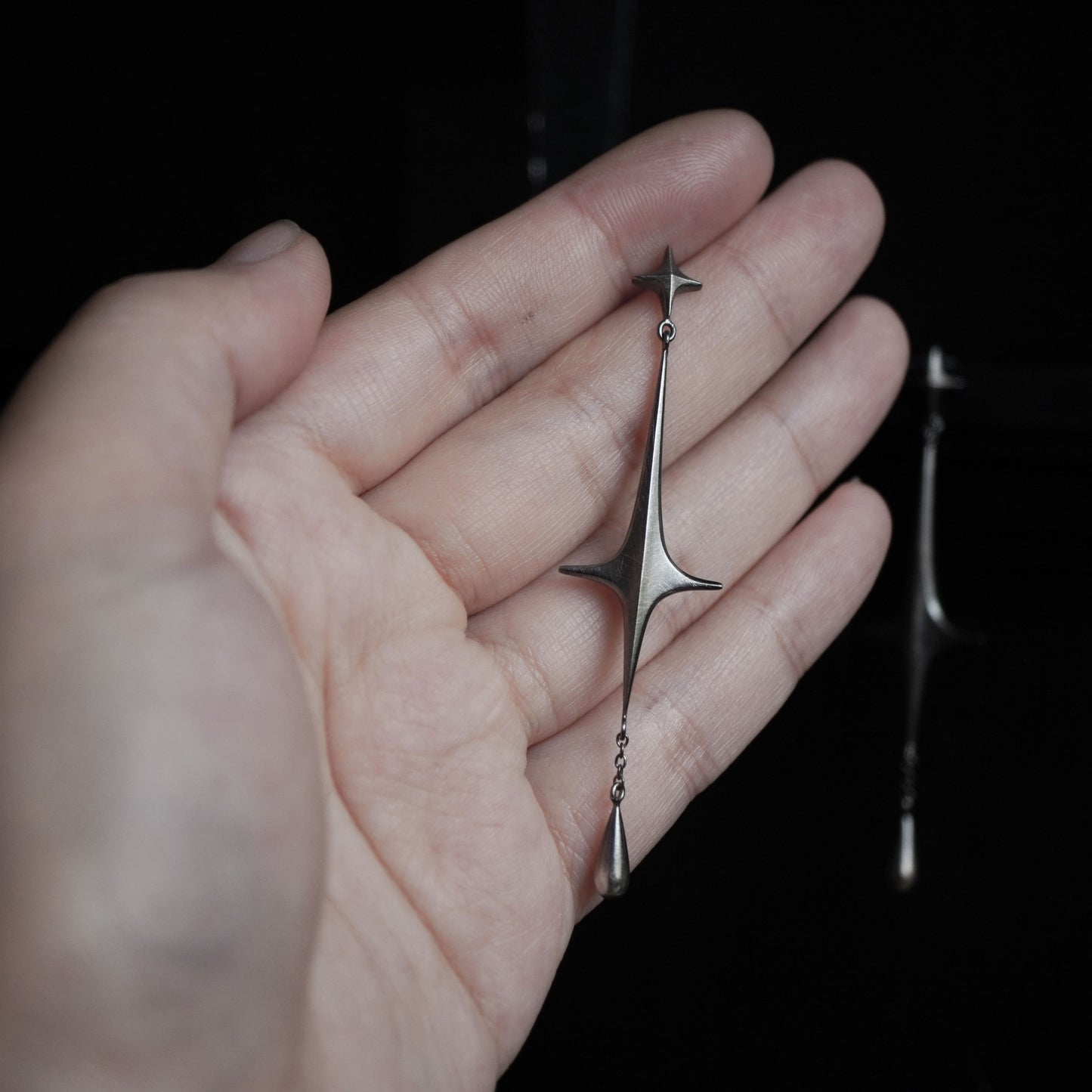 Stella Drop Earrings - Meteor - Oxidised Silver
