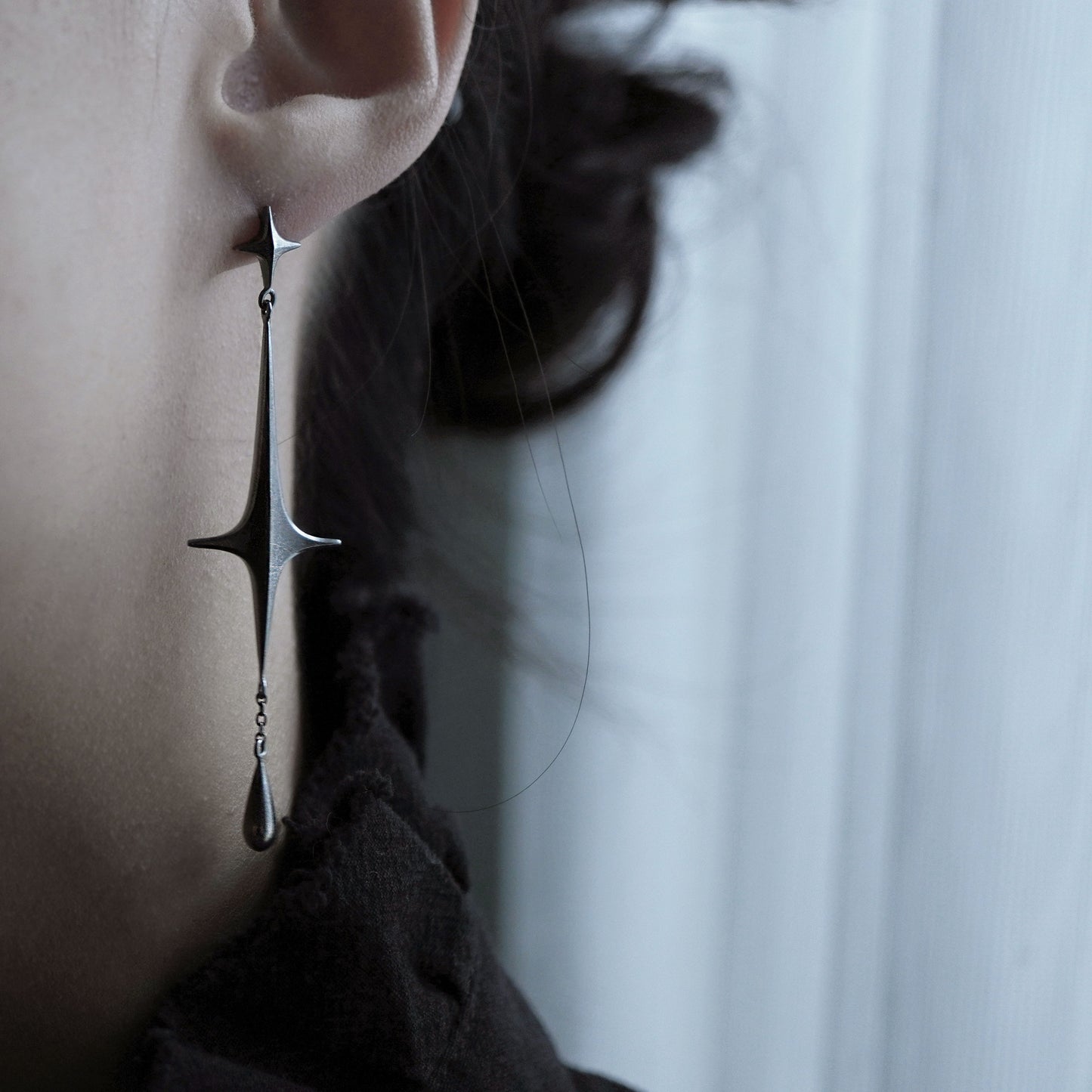 Stella Drop Earrings - Meteor - Oxidised Silver
