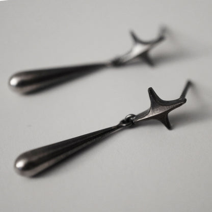 Stella Drop Earrings - Ⅱ - Oxidised Silver