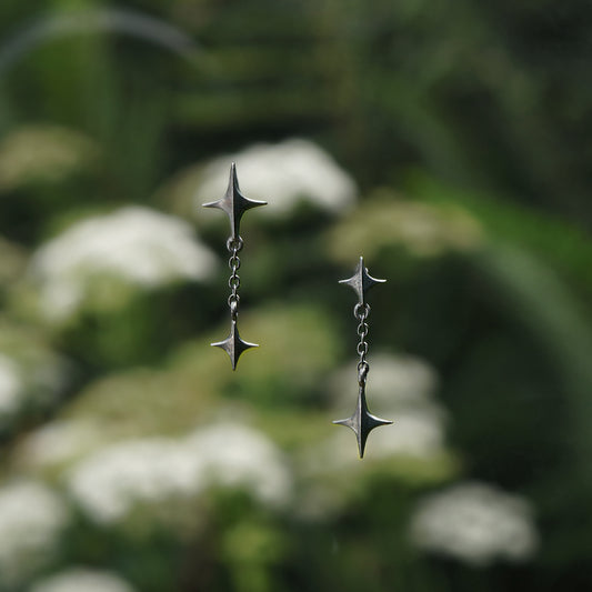 Stellar Drop Earrings - IV - Oxidised Silver