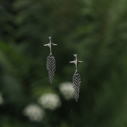 Stellar Drop Earrings - Comet - Oxidised Silver