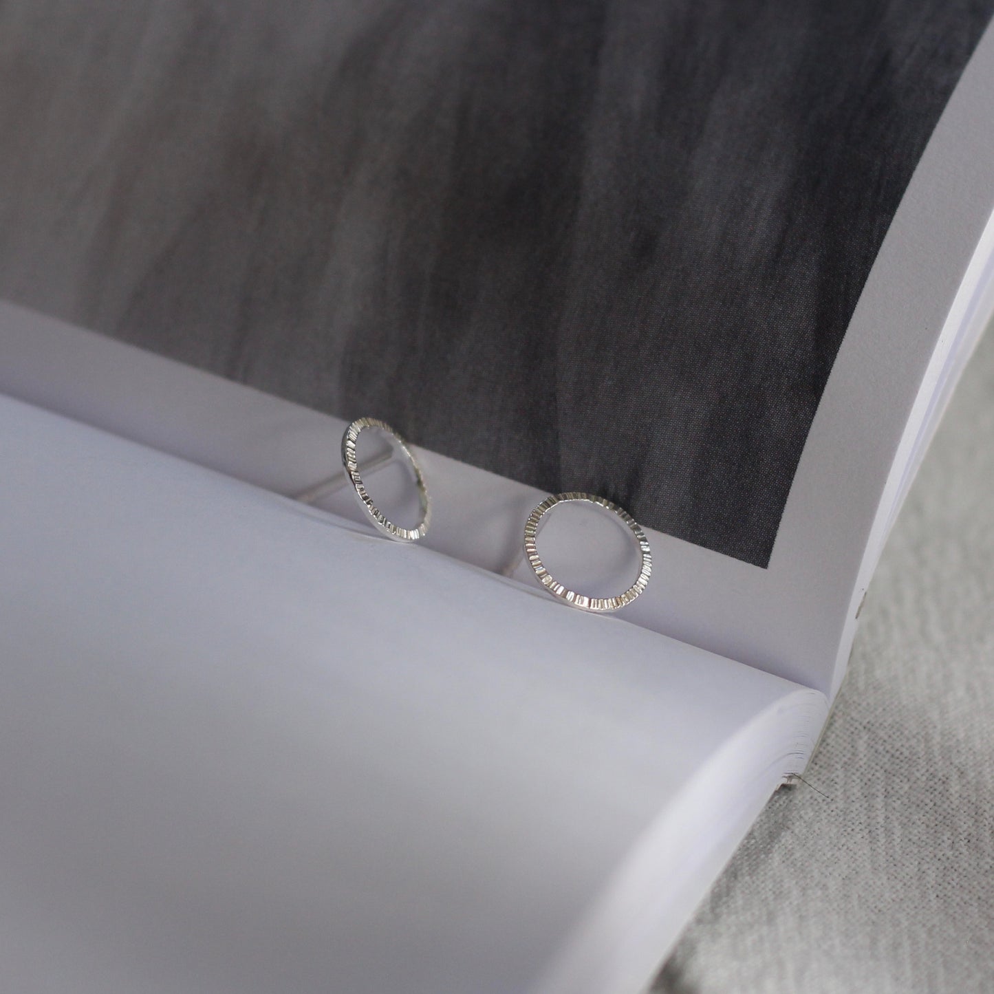 Hammered Circle Stud Earrings - Silver