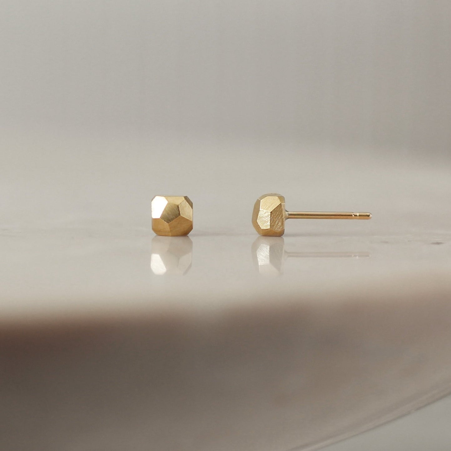 Geometric Polyhedron Faceted Stud Earrings - 9ct/18ct Gold