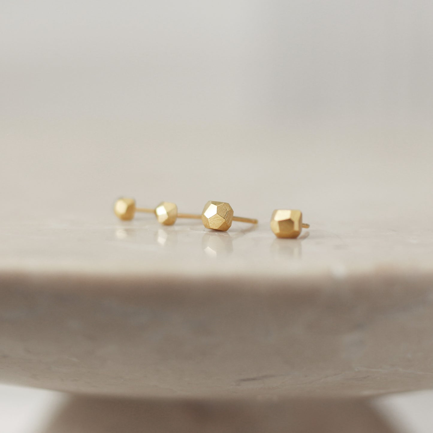 Geometric Polyhedron Faceted Stud Earrings - 9ct/18ct Gold