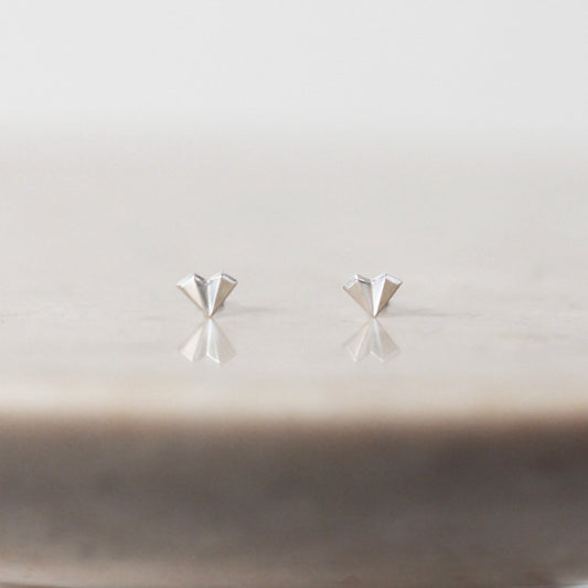 Geometric Heart Stud Earrings - Silver