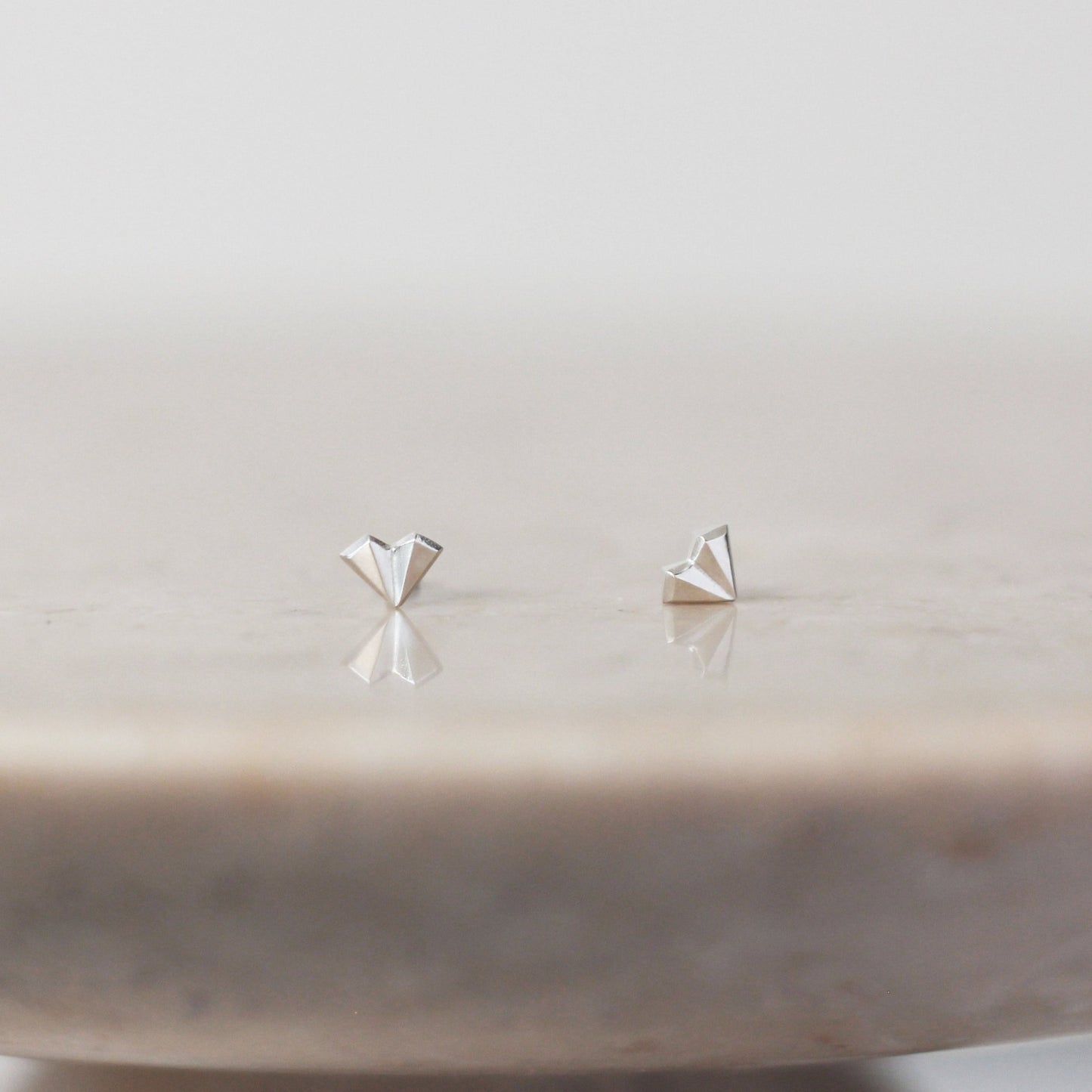 Geometric Heart Stud Earrings - Silver