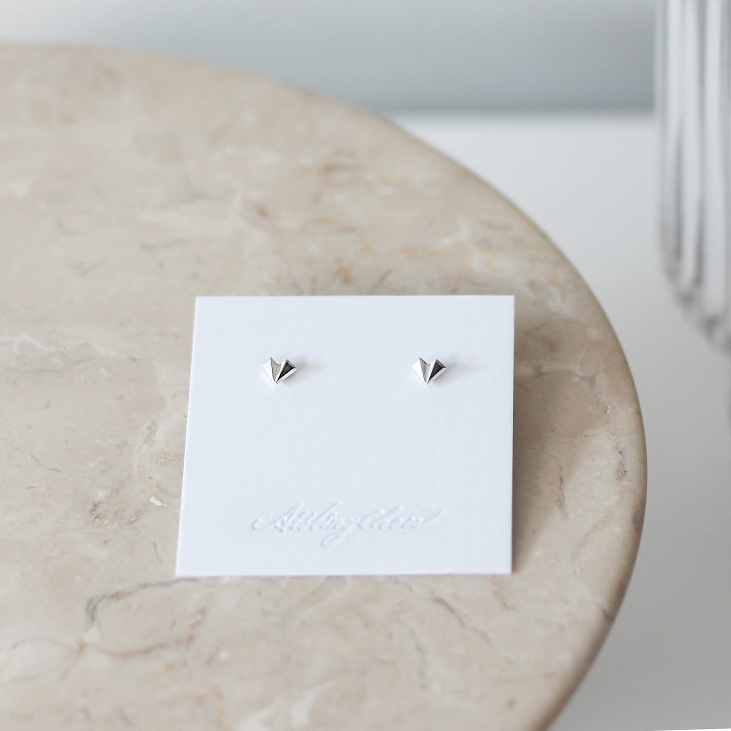 Geometric Heart Stud Earrings - Silver