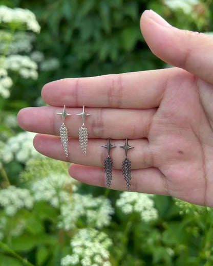 Stellar Drop Earrings - Comet - Oxidised Silver