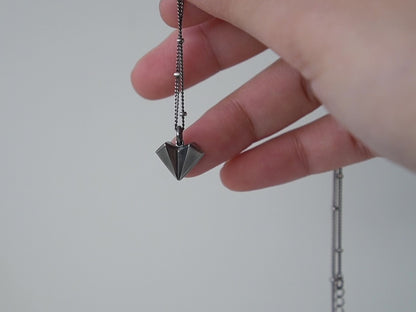 Geometric Heart Necklace - Oxidised Silver