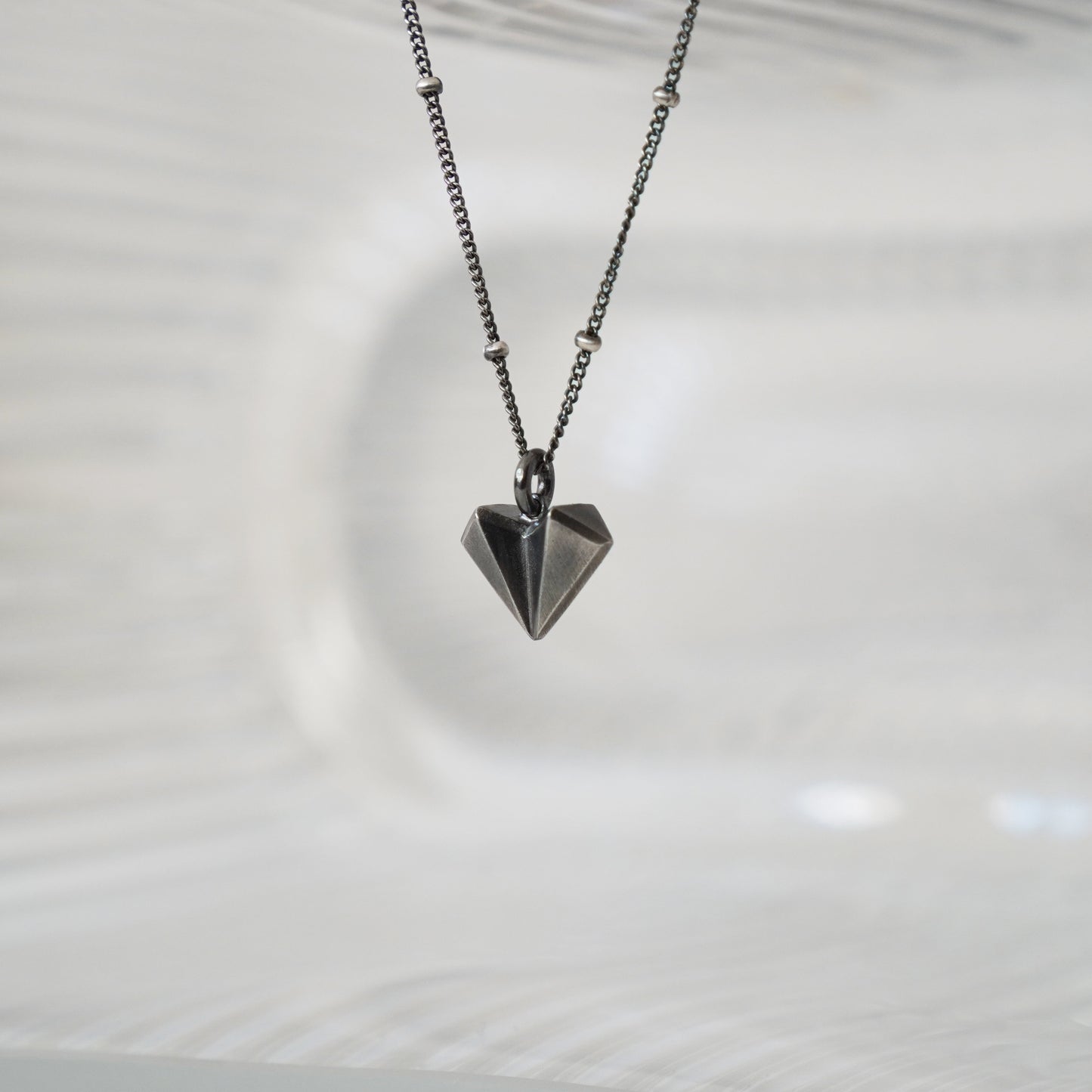 Geometric Heart Necklace - Oxidised Silver