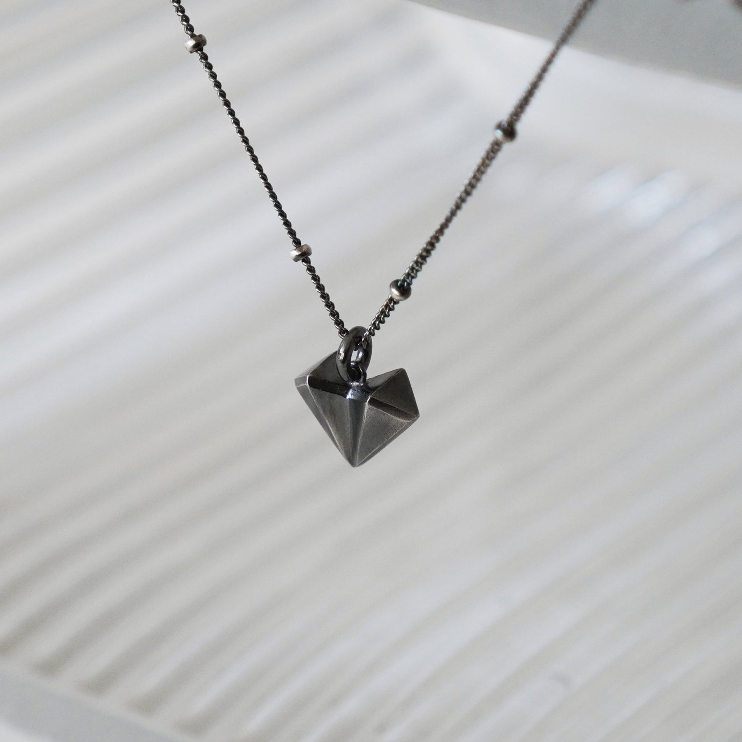 Geometric Heart Necklace - Oxidised Silver