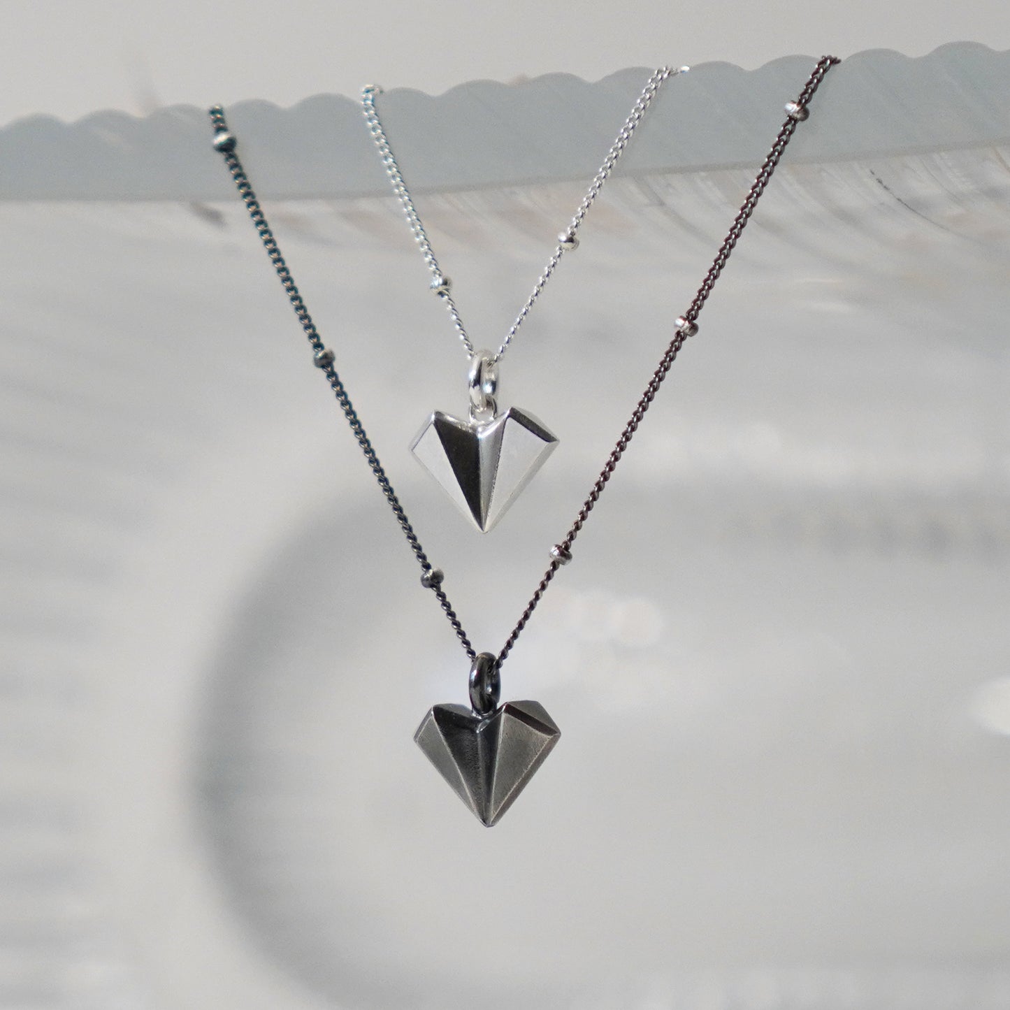 Geometric Heart Necklace - Oxidised Silver