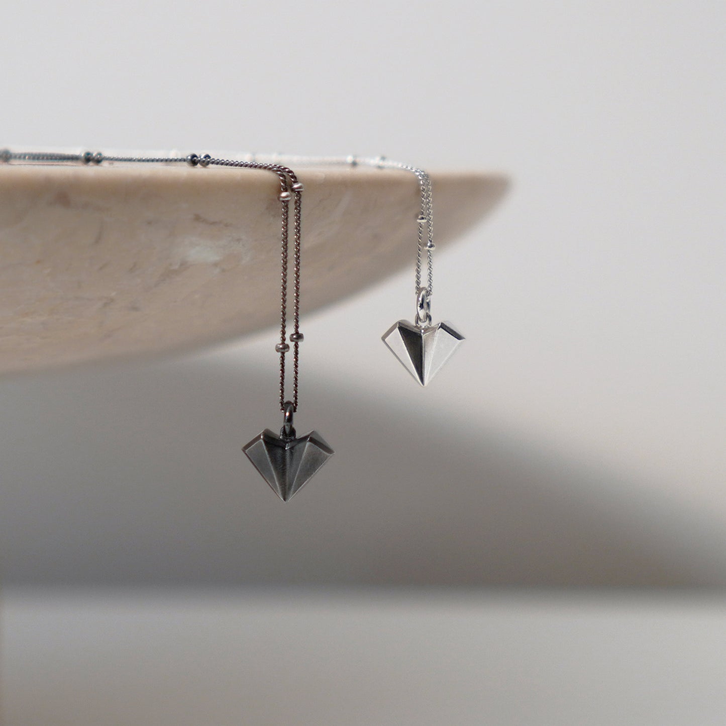 Geometric Heart Necklace - Oxidised Silver