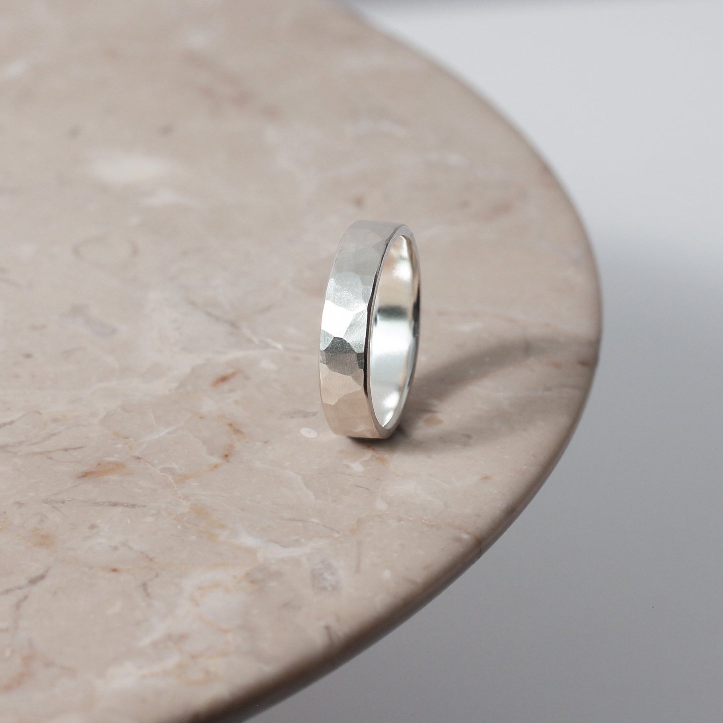 Brushed Hammered Ring - Silver