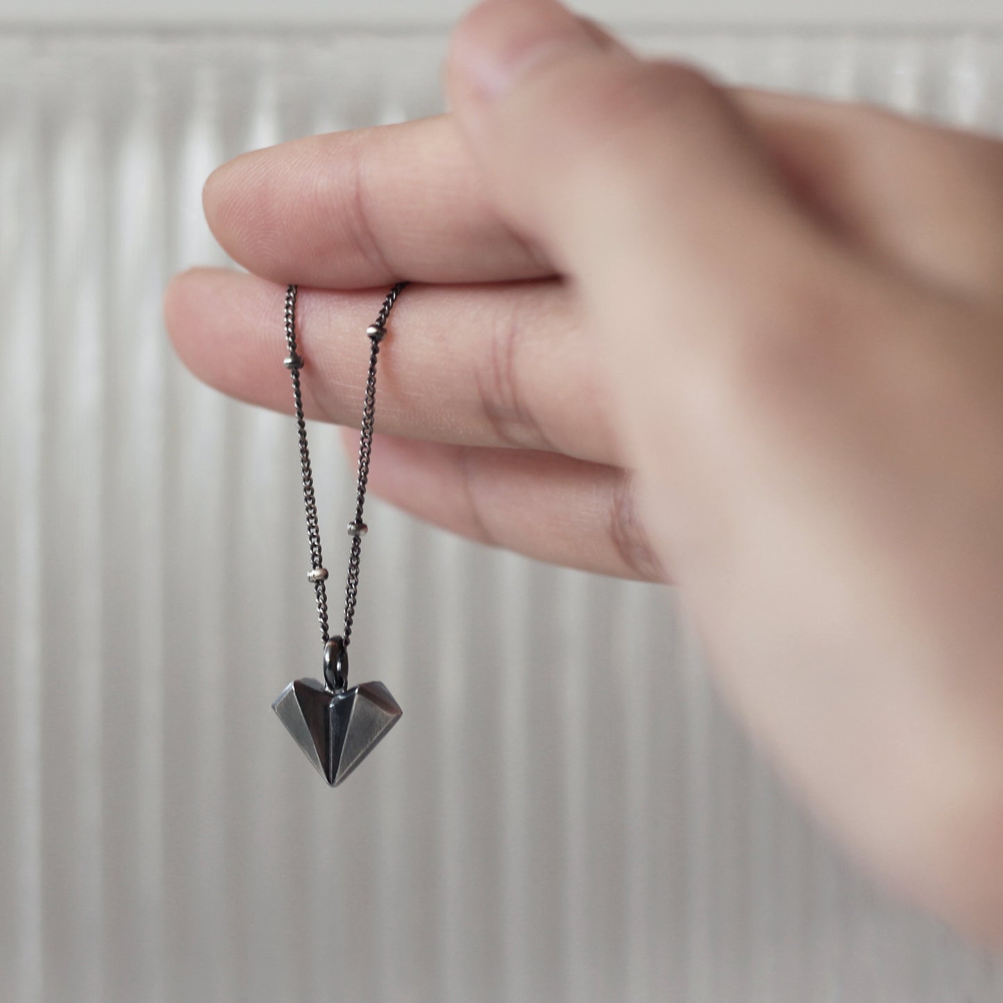 Geometric Heart Necklace - Oxidised Silver