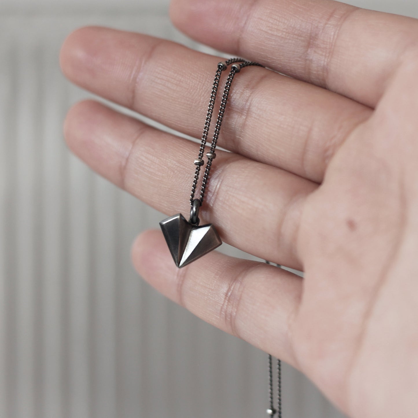 Geometric Heart Necklace - Oxidised Silver