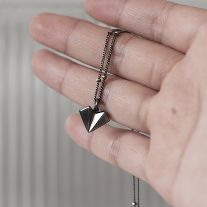 Geometric Heart Necklace - Oxidised Silver
