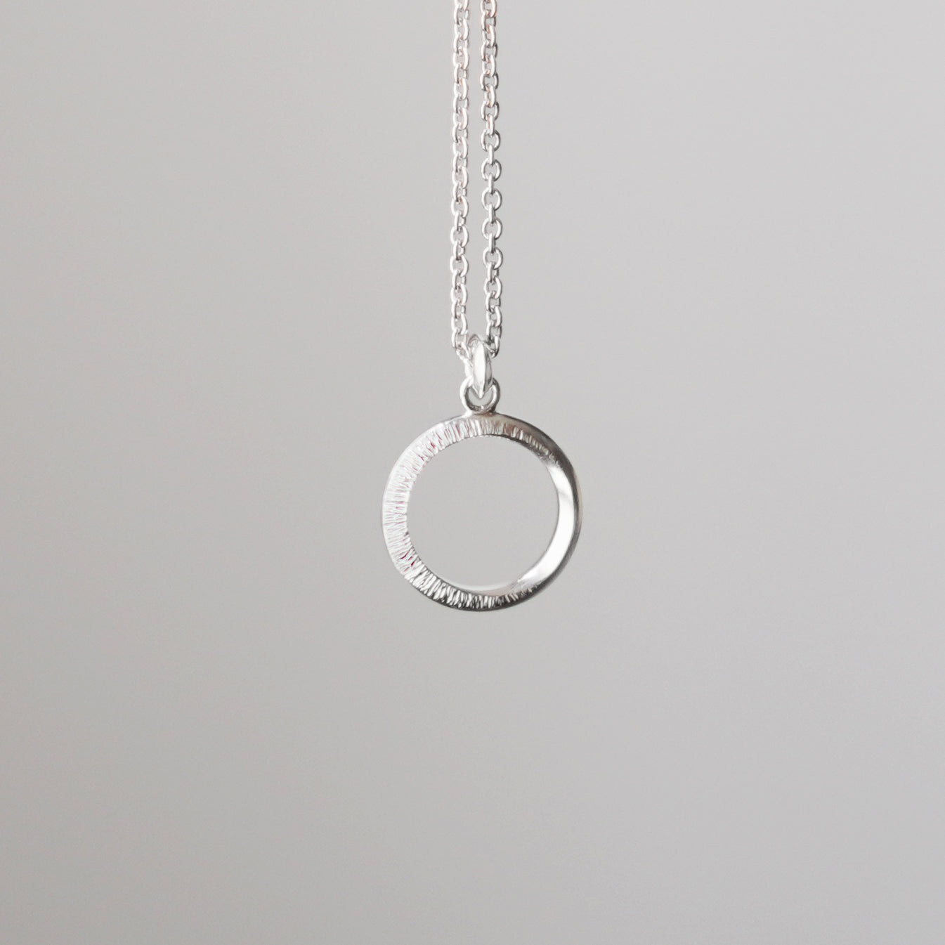Crescent Moon Hammered Circle Necklace - Silver - Aisling Chou Studio