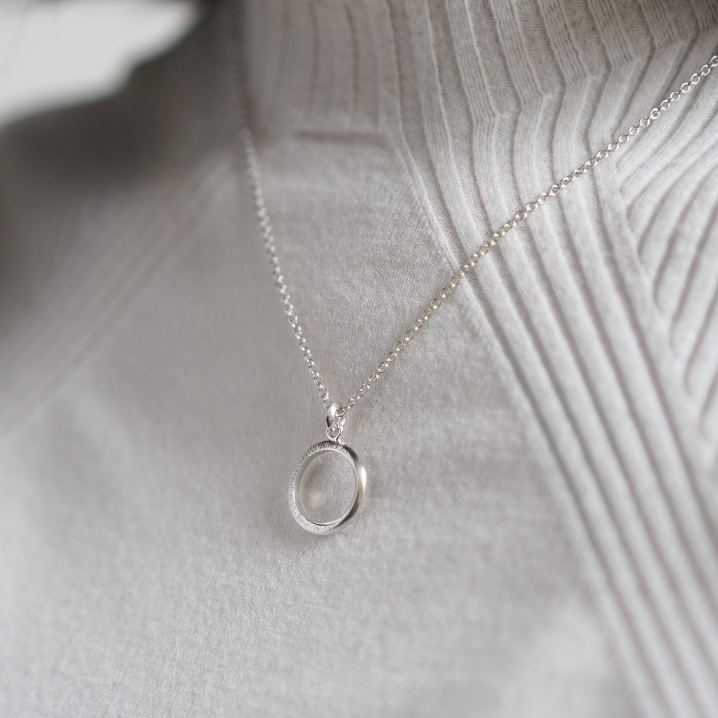 Crescent Moon Hammered Circle Necklace - Silver - Aisling Chou Studio