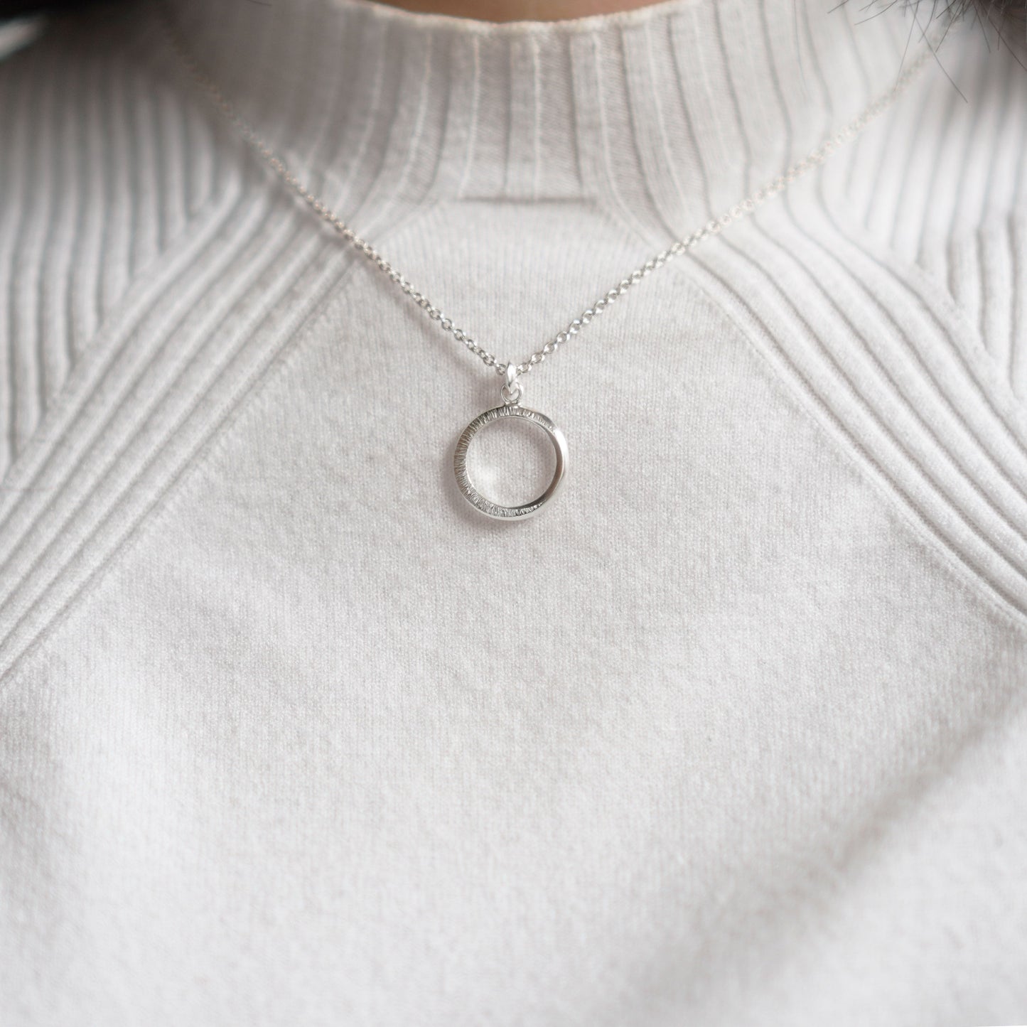 Crescent Moon Hammered Circle Necklace - Silver - Aisling Chou Studio