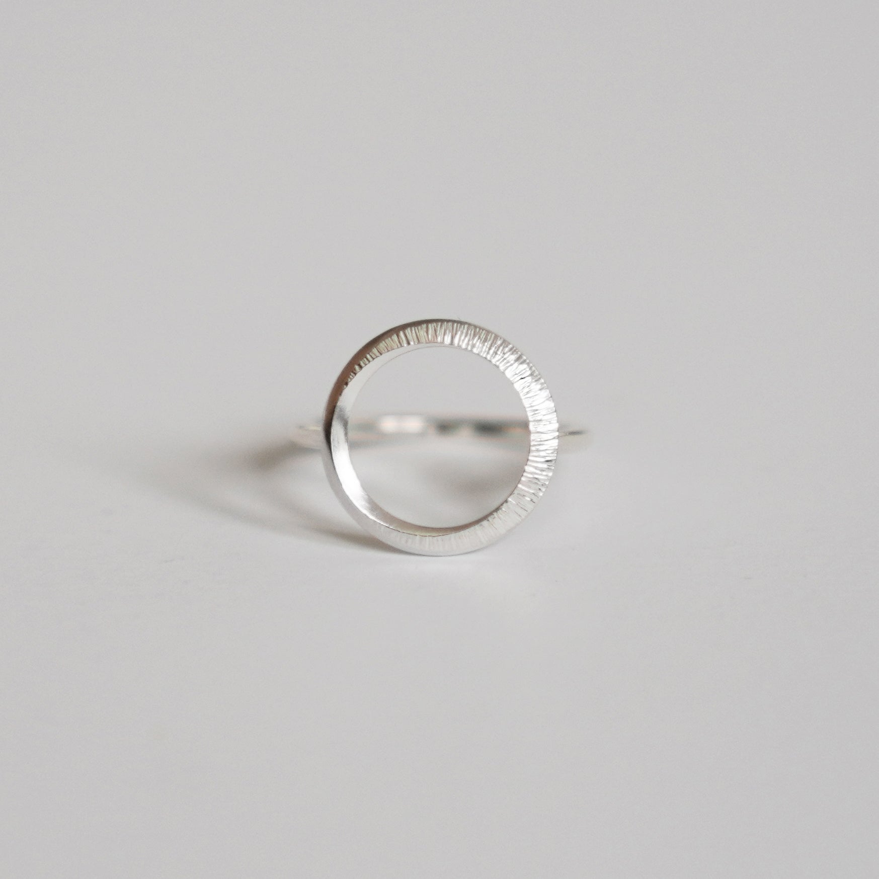 Crescent Moon Hammered Circle Ring - Silver - Aisling Chou Studio