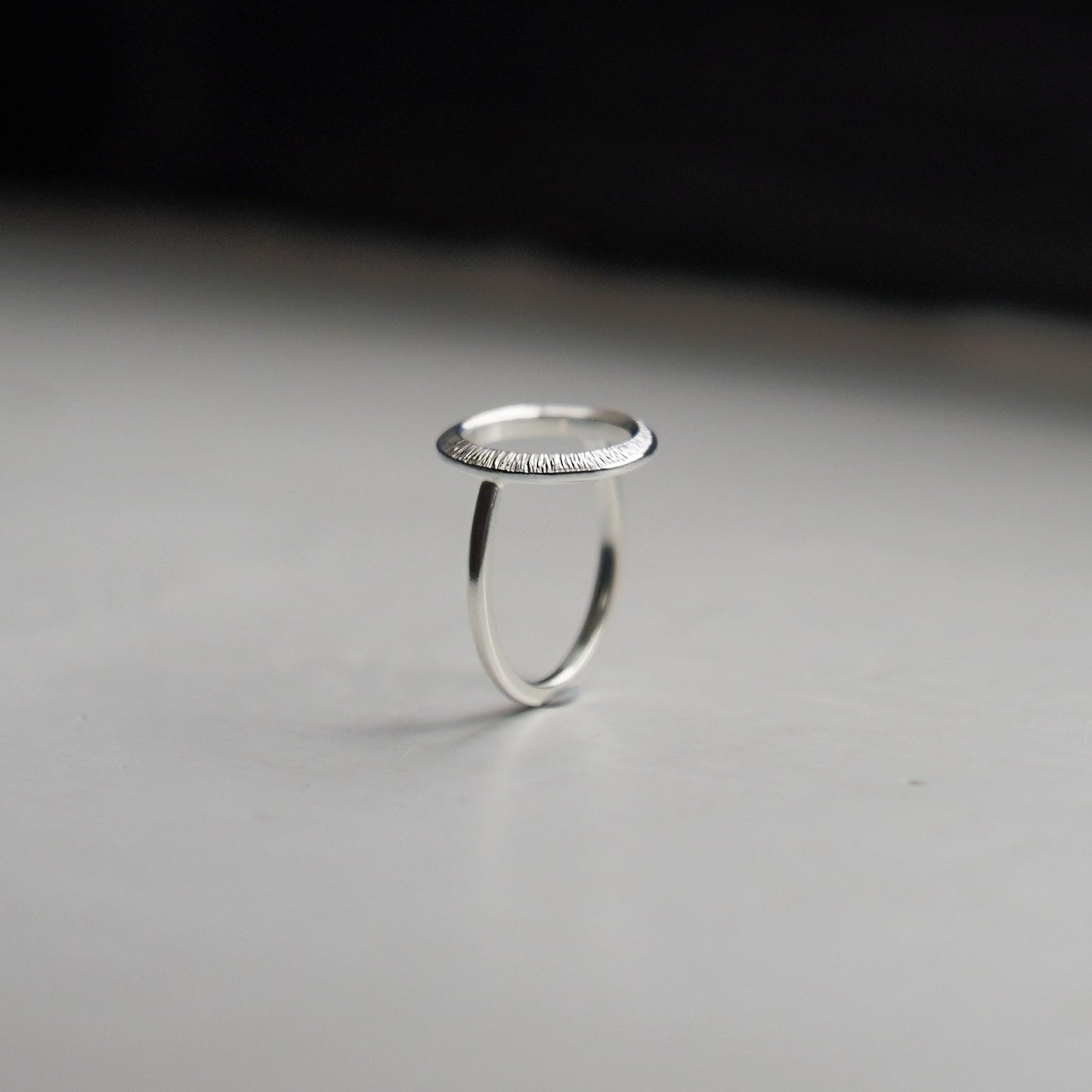 Crescent Moon Hammered Circle Ring - Silver - Aisling Chou Studio