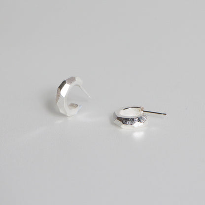 Geometric Faceted Large Open Hoop Earrings - Silver - Aisling Chou Studio