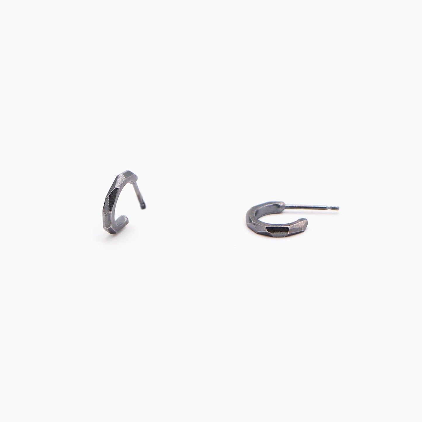 Geometric Faceted Open Hoop Earrings - Oxidised Silver - Aisling Chou Studio