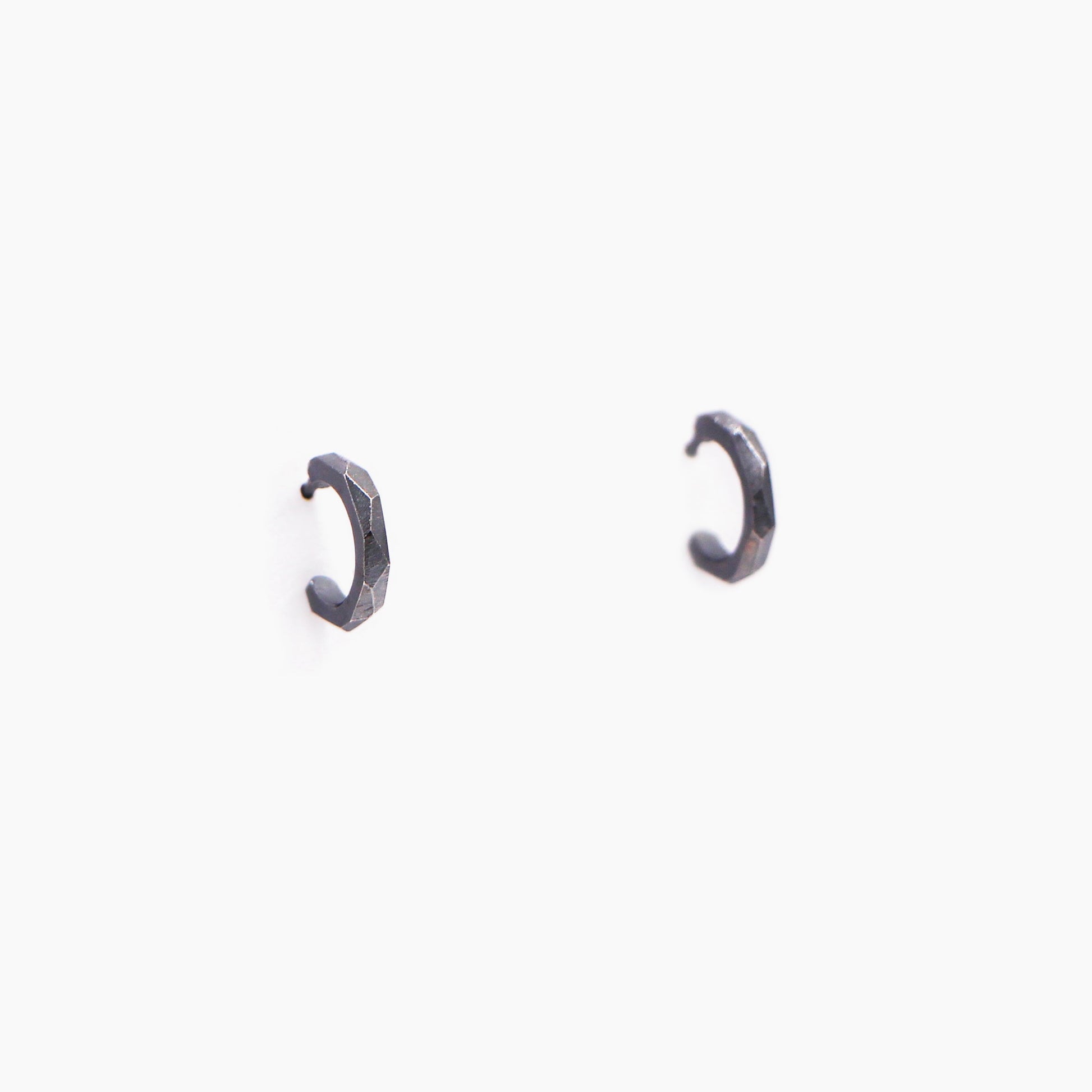 Geometric Faceted Open Hoop Earrings - Oxidised Silver - Aisling Chou Studio