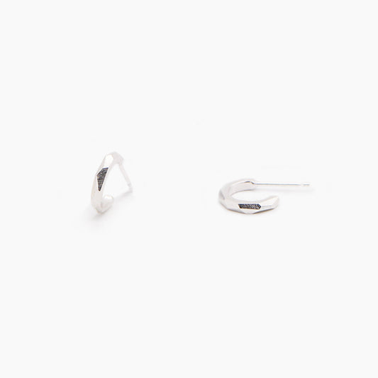 Geometric Faceted Open Hoop Earrings - Silver - Aisling Chou Studio