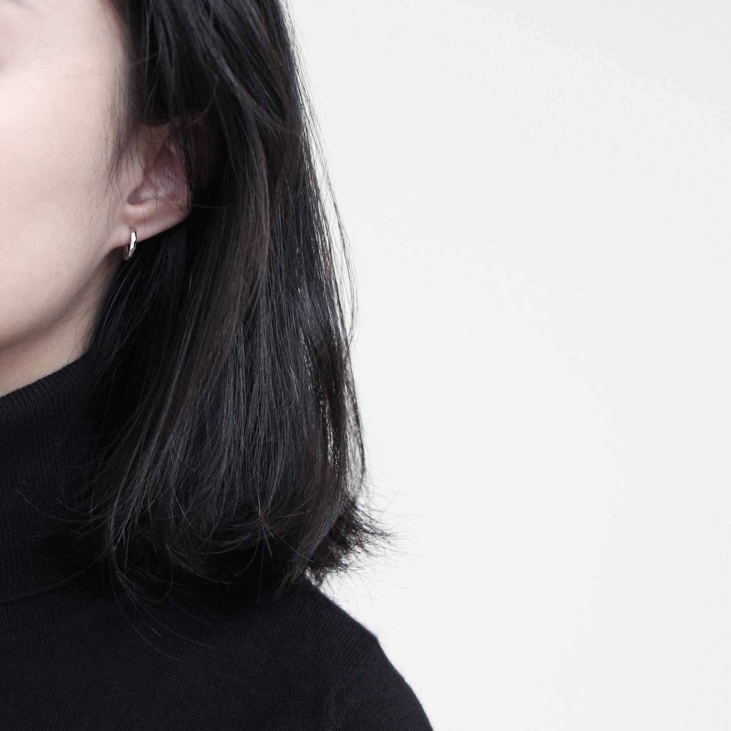 Geometric Faceted Open Hoop Earrings - Silver - Aisling Chou Studio