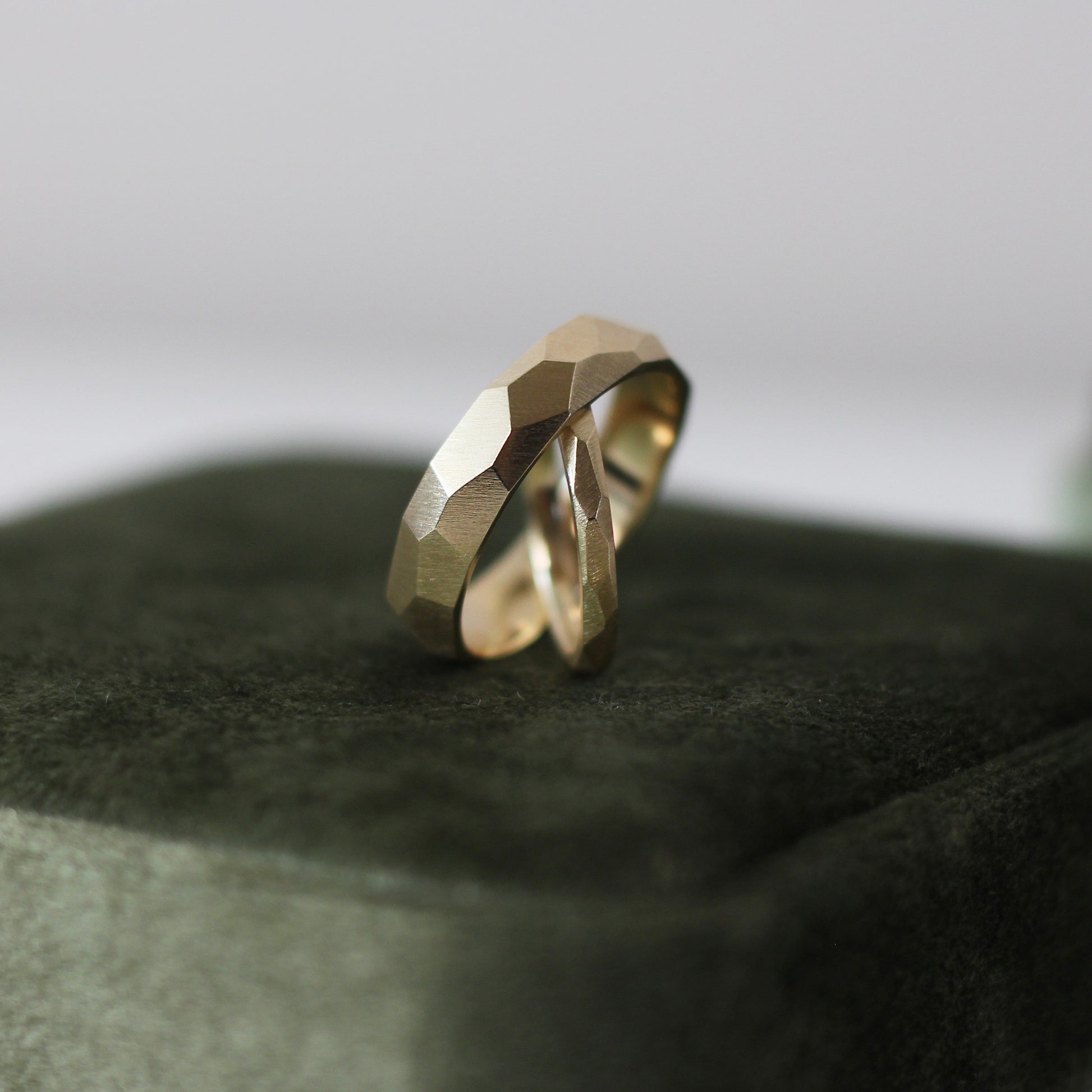 Geometric Faceted Ring - 9ct/18ct Gold, 2mm and 5mm width on a velvet box - Aisling Chou Studio