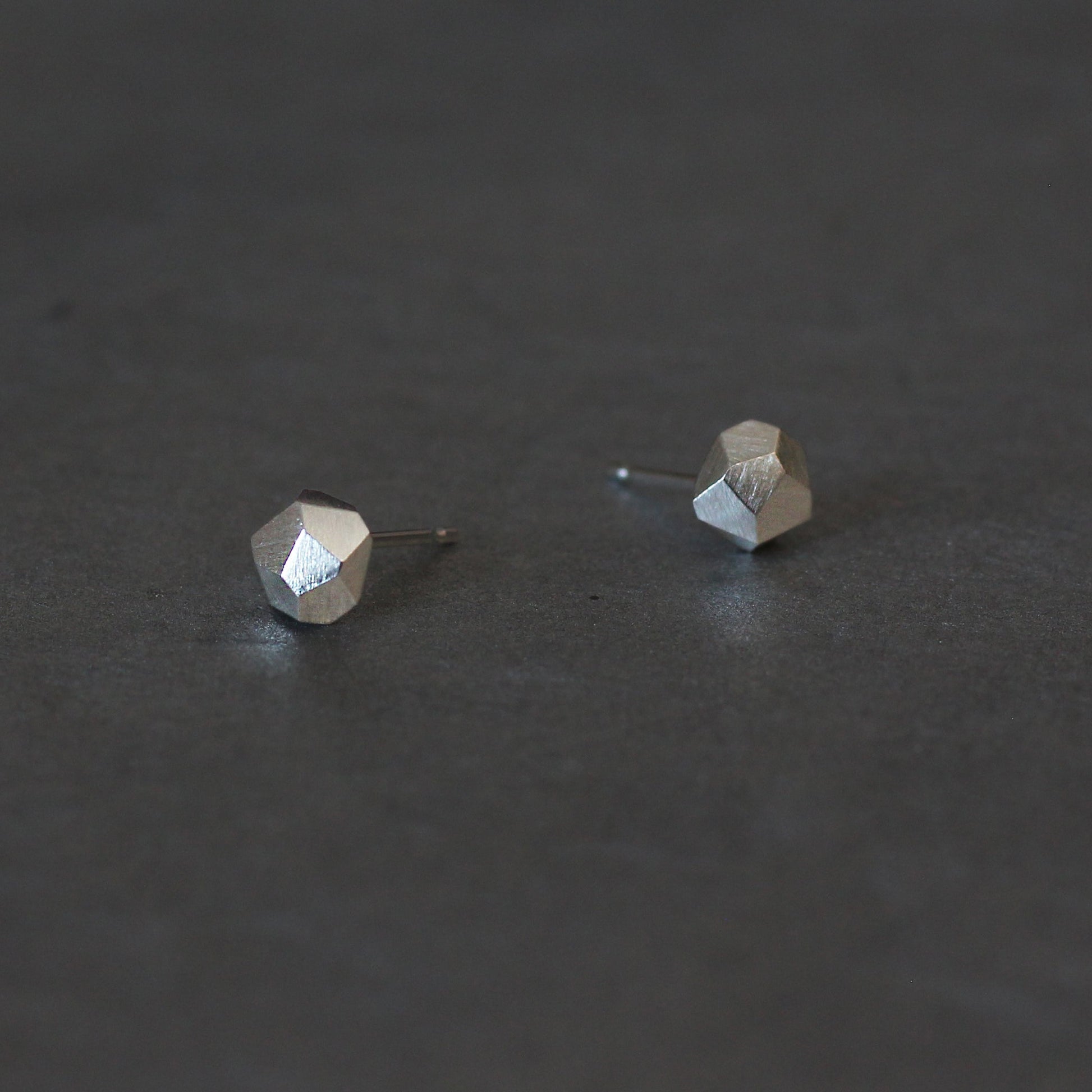 Geometric Polyhedron Faceted Stud Earrings - Silver - Aisling Chou Studio