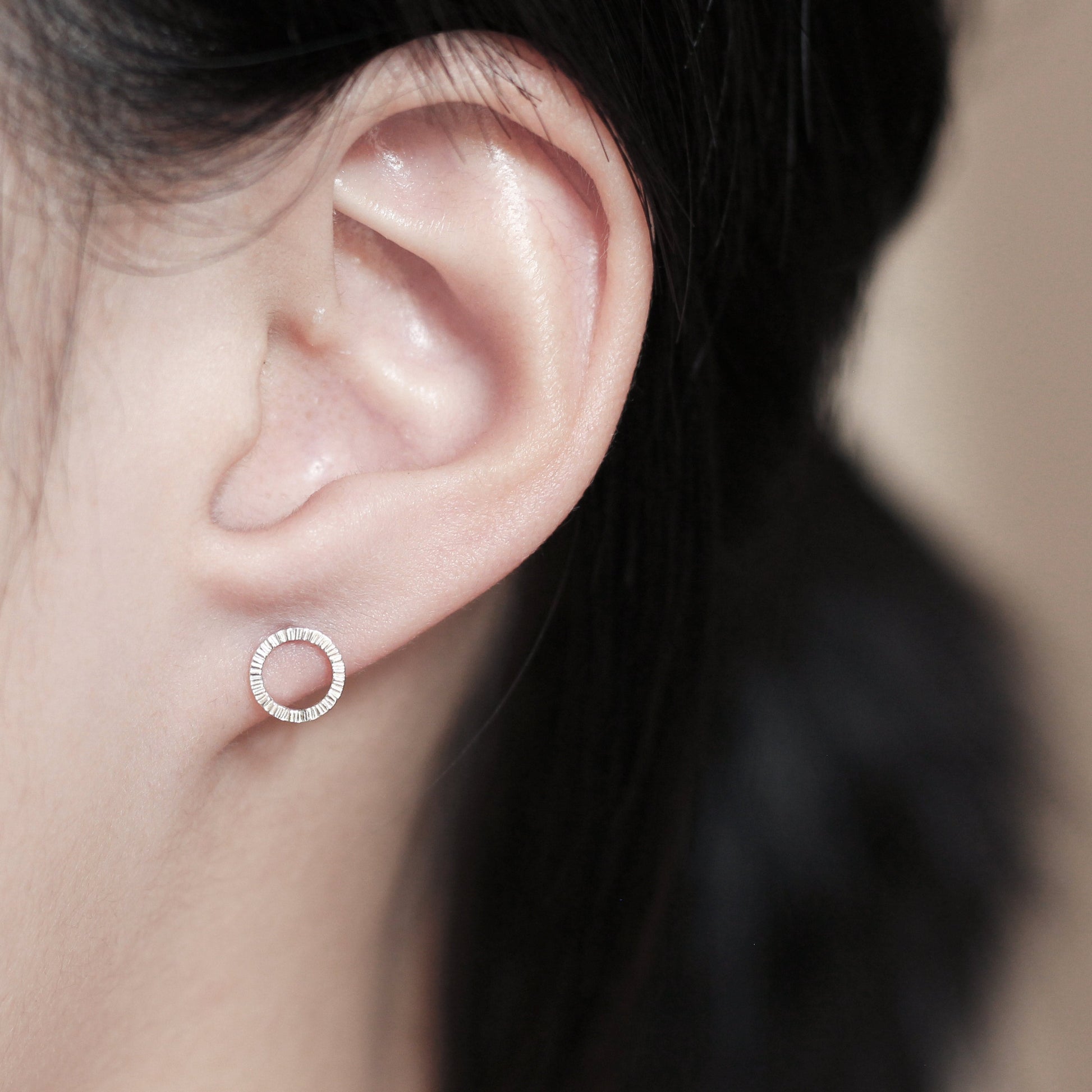 Hammered Circle Stud Earrings - Silver - Aisling Chou Studio