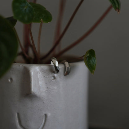 Geometric Faceted Large Open Hoop Earrings - Silver