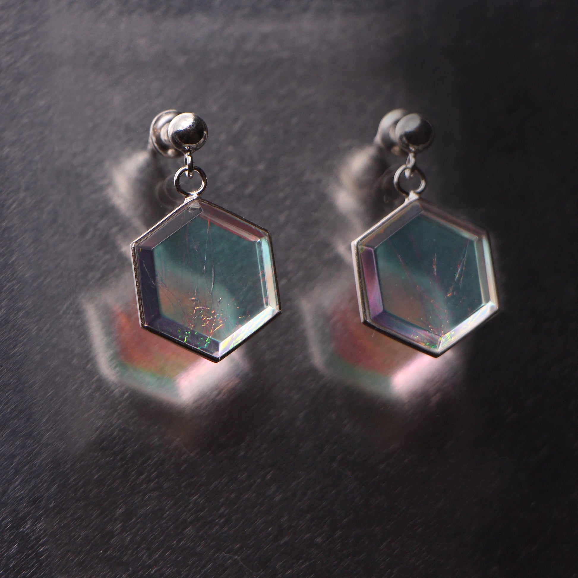 Luna Hexagon Drop Earrings - Lagoon - Aisling Chou Studio